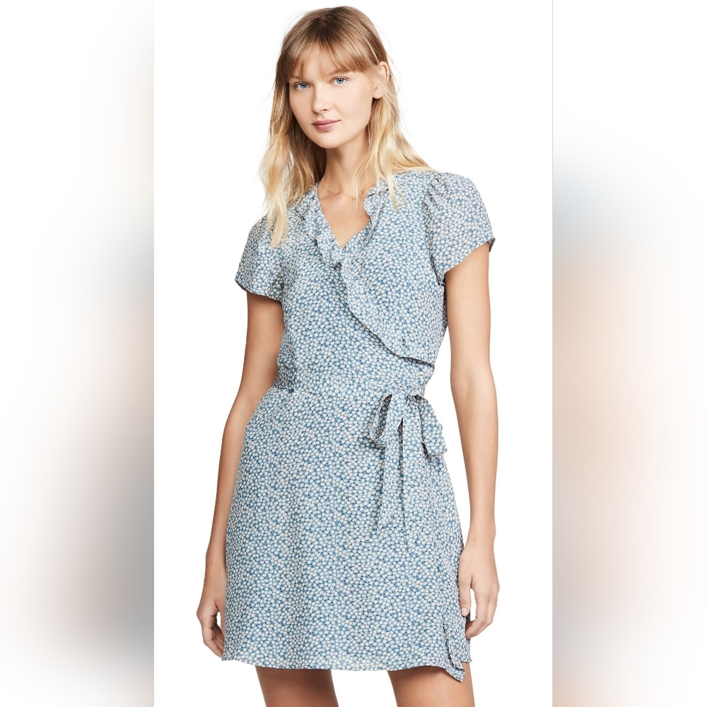 Madewell Silk Ruffle Edge Mini Floral Wrap Dress - Blue, Size M